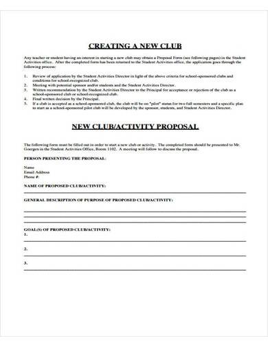 school activity club proposal sample
