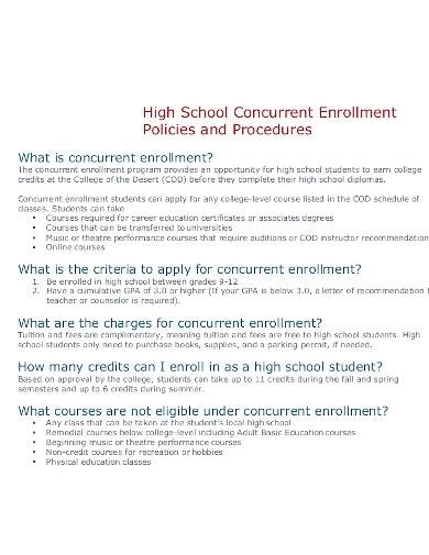 school concurrent enrollment class policies procedures