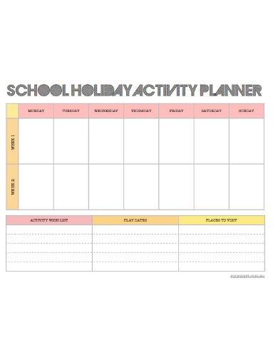 school holiday activity planner