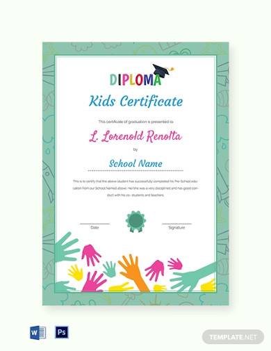 school kids diploma certificate template