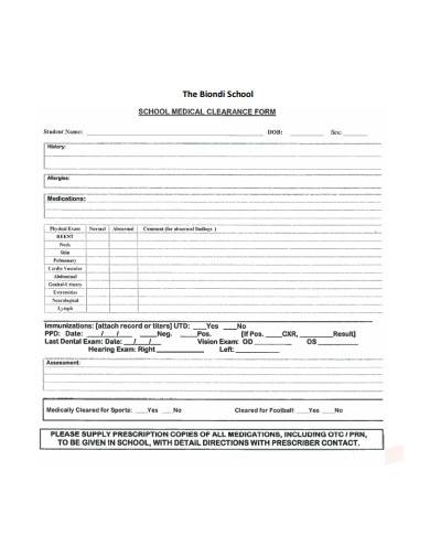 school medical clearance form