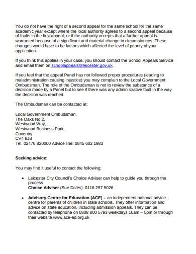 school second appeal letter
