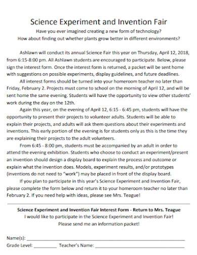 science experiment and invention fair form