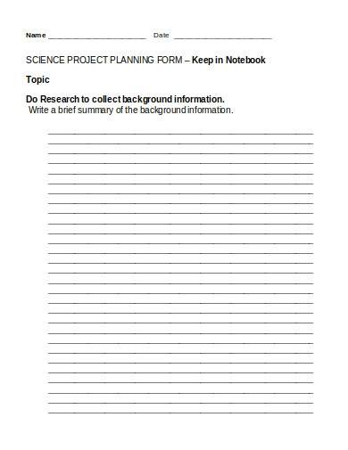 science project planning form template