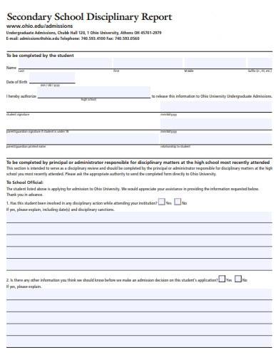 secondary school disciplinary report form