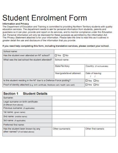 simple student enrollment form
