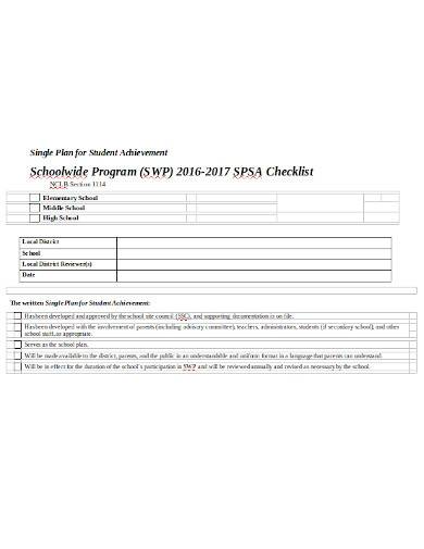 single plan for student achievement checklist