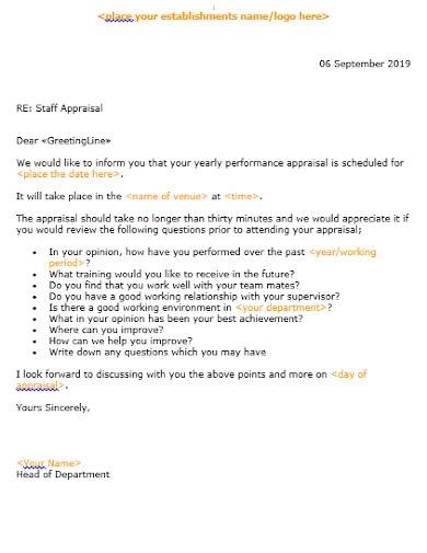 staff appraisal letter template