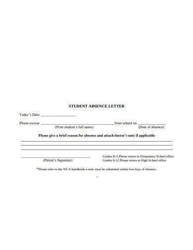 student absence letter template