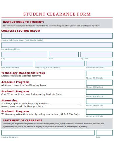 student clearance form template