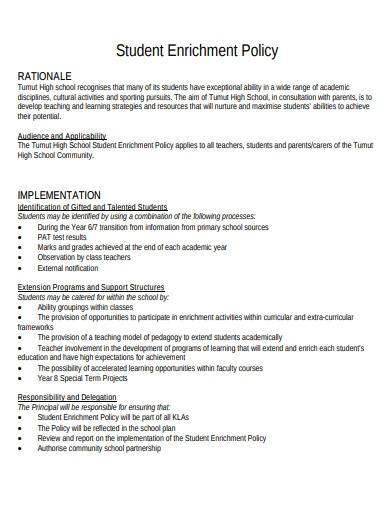 student enrichment policy template