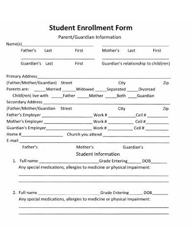 student enrollment form sample