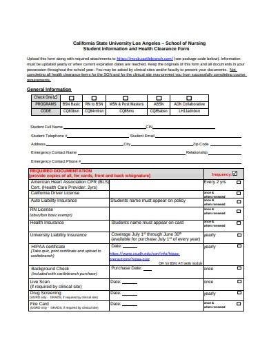 student information health clearance form