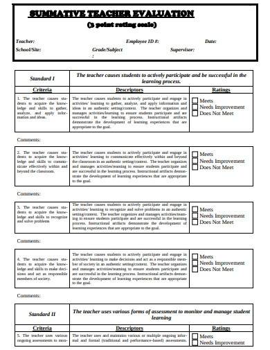 summative teacher evaluation form