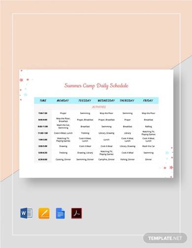 summer camp daily schedule template