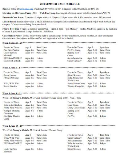 summer camp schedule template