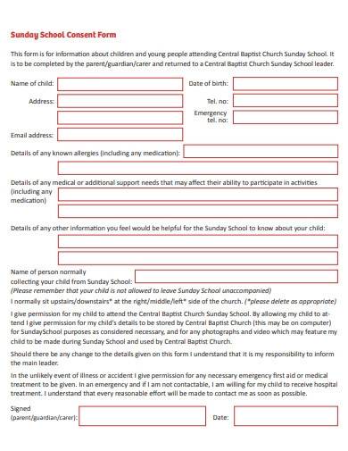 sunday school consent form