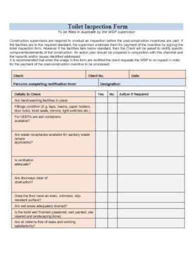 toilet inspection checklist sample