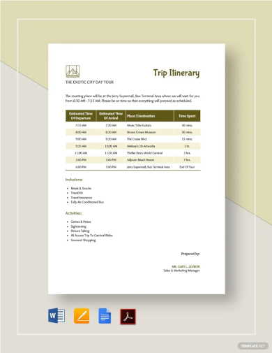 trip itinerary template