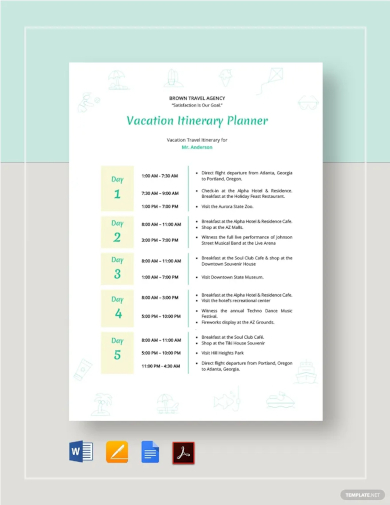 vacation itinerary planner template