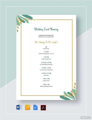 wedding event itinerary