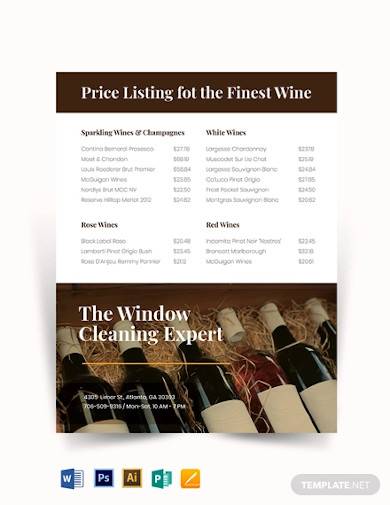 wine price list template