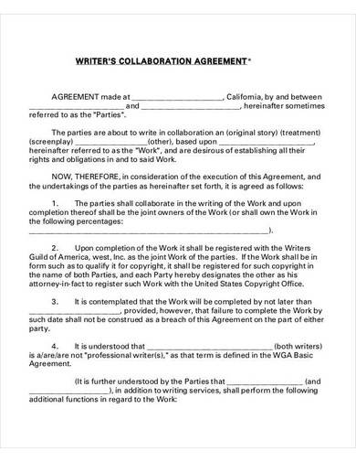 writer’s collaboration agreement