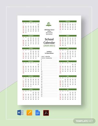 Download FREE 15+ School Calendar Samples & Templates in MS Word | Pages | Google Docs | PDF