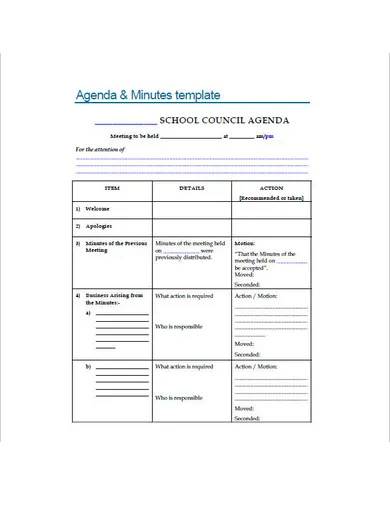 agenda minutes of meeting template