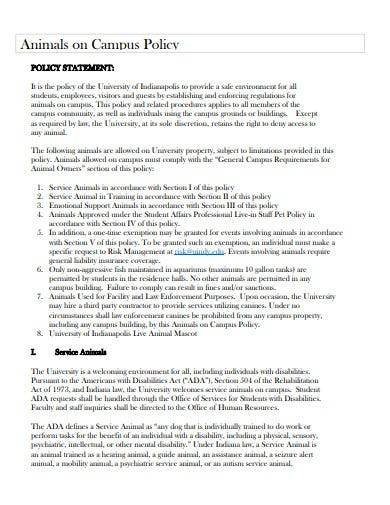 animals on campus policy template