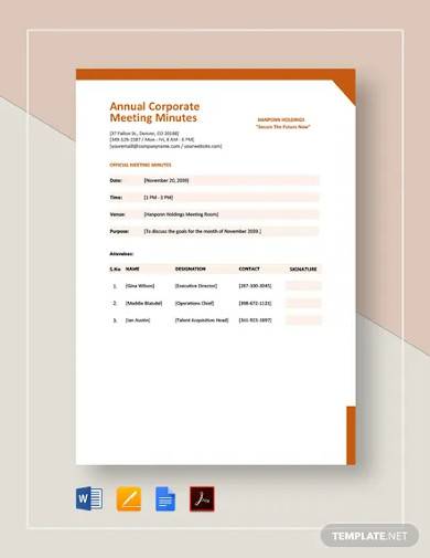 annual corporate meeting minutes template