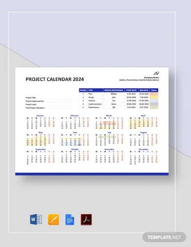 annual project calendar template