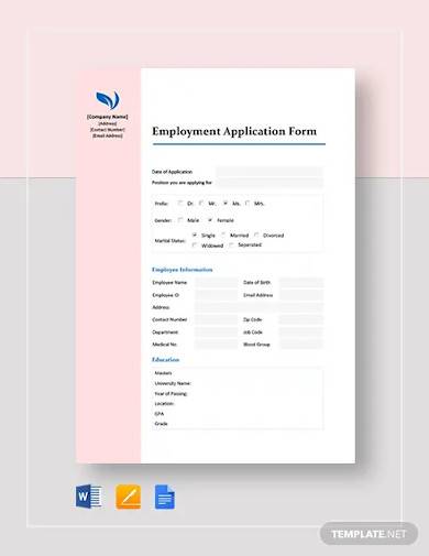 basic employment application form template