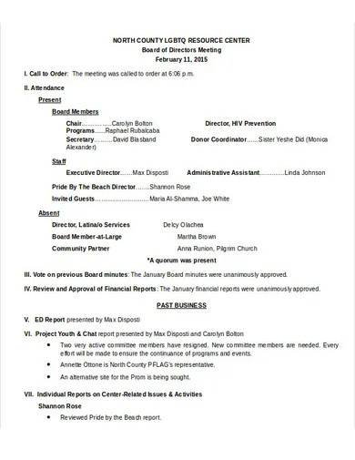 board of directors meeting minutes template