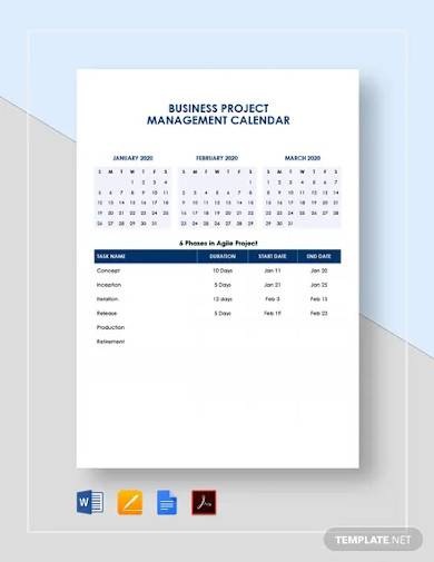 business project management calendar