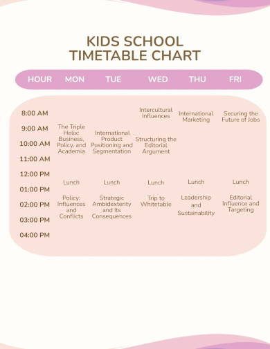 business school timetable chart template