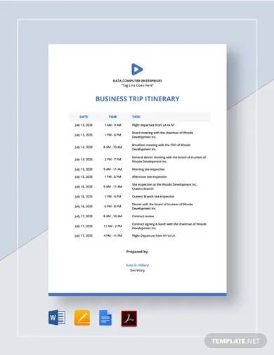 business trip itinerary template