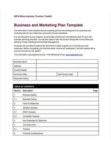 business and marketing plan template