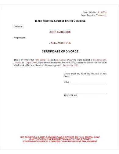 certificate of divorce template