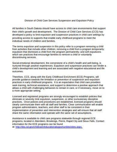 child care service suspension and expulsion policy