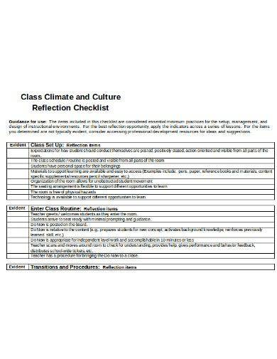 class climate and culture checklist