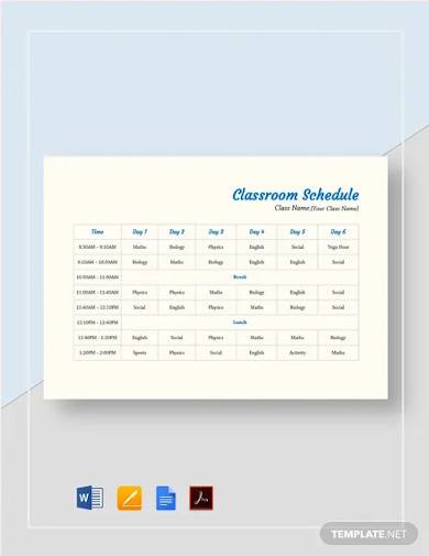 classroom schedule template