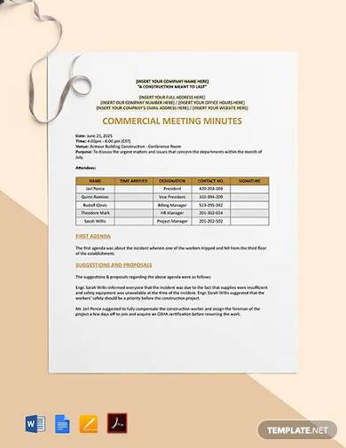 commercial construction meeting minutes template