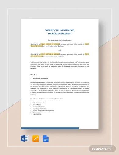 confidential information exchange agreement template