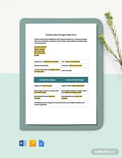 construction change order form template