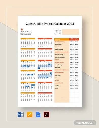 construction project calendar template