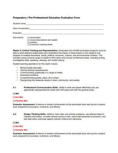 education evaluation tracking form sheet