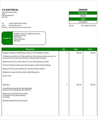 electrical company invoice template