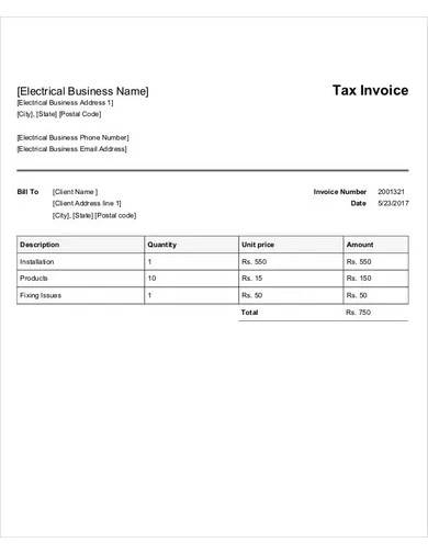 electrical tax invoice sample
