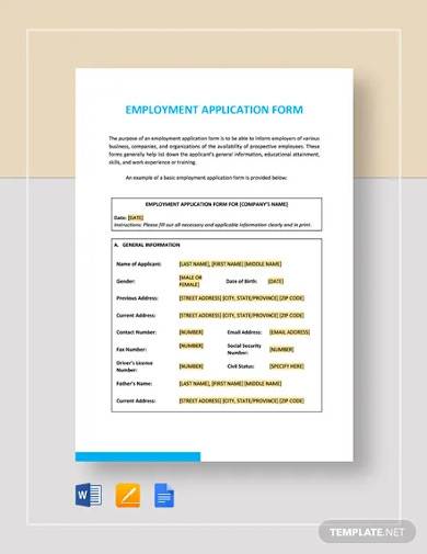 employment application form template